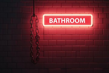 Fototapeta premium Bathroom symbol glowing against a tiled background, contemporary restroom sign, 3D illustration