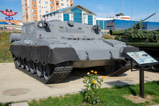 KAMENSK-SHAKHTINSKY, RUSSIA - OCTOBER 04, 2021: The command and staff vehicle of the KSHM Ladoga based on the T-80 tank. The exposition in Patriot Park. Kamensk-Shakhtinsky