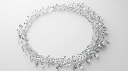 Fototapeta premium A beautiful circle of shimmering diamonds creating a continuous trail, set against a clean white background, symbolizing elegance and luxury