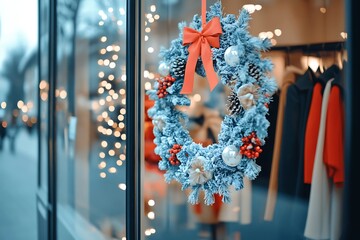 Shopping in christmas market, christmas decoration in shop concept.