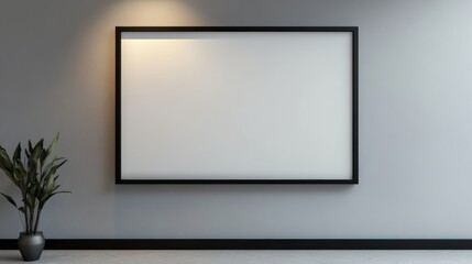 A simple black frame hangs on a light gray wall. The frame is empty, ready for you to add a picture or artwork.