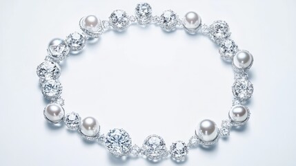 Sparkling jewelry pieces, including diamonds and pearls, arranged in a perfect circle trail, set against a clean white background