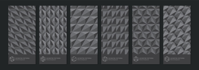 set Isometric geometric patterns dark gray cubes. Endless cubic background, seamless texture, vector illustration