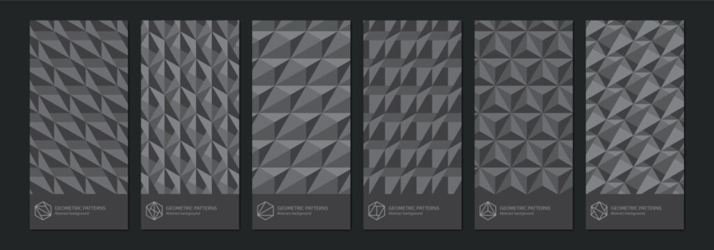 set Isometric geometric patterns dark gray cubes. Endless cubic background, seamless texture, vector illustration
