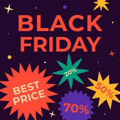 Black Friday sale square banner. Template for advertising and social media. Vector illustration