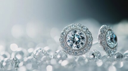 Diamond-encrusted earrings displayed against a sleek, simple background, focusing on the intricate details of each gem.