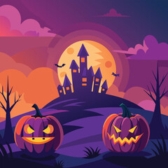 Halloween Jack-o-Lantern Pumpkins on rustic wooden background