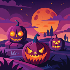 Halloween Jack-o-Lantern Pumpkins on rustic wooden background