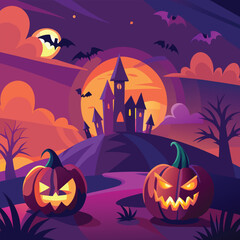 Halloween Jack-o-Lantern Pumpkins on rustic wooden background