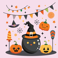 Halloween Jack-o-Lantern Pumpkins on rustic wooden background