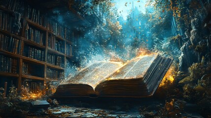 Fantasy world inside of the book. Concept of education imagination and creativity from reading books.Abstract,concept art illustration
