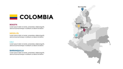 Colombia map Infographic, maps for countries elements design for presentation, can be used for presentation, workflow layout, diagram, annual report, web design.