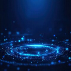 Obraz premium Abstract blue digital background with glowing circles and sparkles.