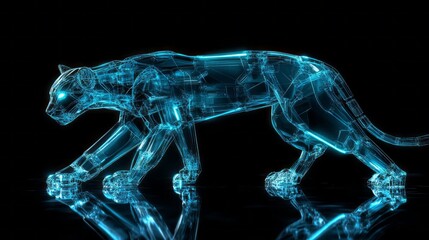 ##  Cybernetic Panther: Glowing Blue Lines