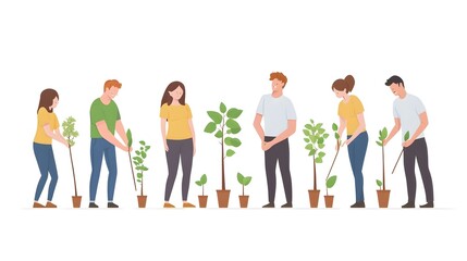 Fototapeta premium Diverse People Planting and Caring for Plants Together in Community Garden