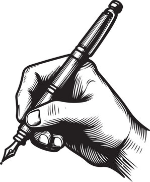 recommend clip art: A hand gripping a pen, hand holding a pen, writing icon in a vector doodle style.
