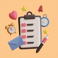 Colorful checklist with icons symbolizing tasks and reminders, against a bright background.