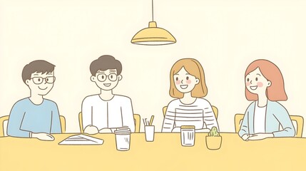 Group of Coworkers Collaborating and Discussing in Modern Office