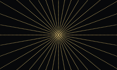 Minimalist Vector Sunburst Design. Radiating Golden Dots on Black Background. Elegant Geometric Art, Perfect for Modern Decor, Invitations, Digital Backgrounds, and Graphic Design Projects