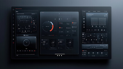 A sleek user interface mockup featuring glassmorphism design elements, showcasing various controls and data displays. modern aesthetic emphasizes functionality and clarity, ideal for tech applications