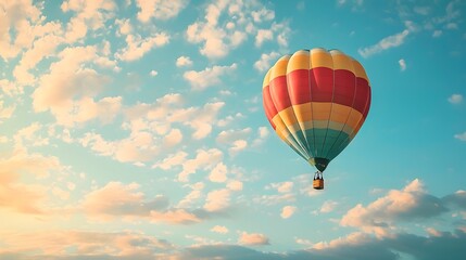 Fototapeta premium Vibrant Balloon Floating Peacefully Amid Clouds in Serene Sky Landscape