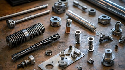 Mechanical Components Arrangement of Metal Springs,Gears,and Shafts Representing Industrial Assembly