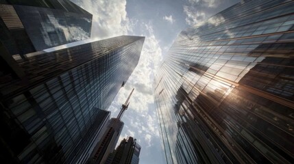 ## Skyscrapers Reflecting Sunlight: A City View from Below