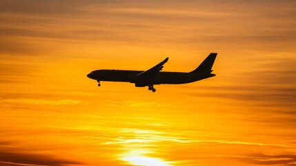 ## Airplane Silhouette Takes Flight at Sunset