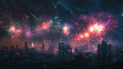 Fireworks over Cityscape