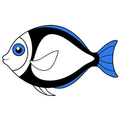 Vector Illustration of a Blue Tang Swimming Gracefully in Vibrant Coral Reefs
