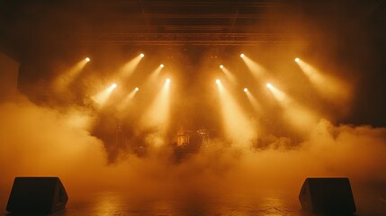 ##  Concert Stage Blazing with Light and Smoke