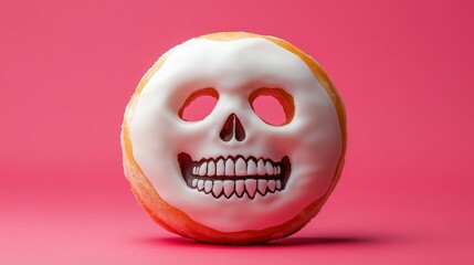 Naklejka premium A donut with a spooky skull design on its frosting.