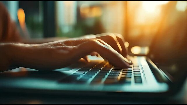 ノートパソコンを操作する手