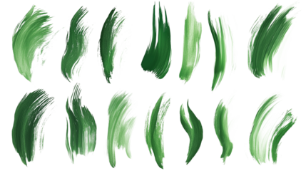 set of green scumbling brushstrokes isolated on transparent background