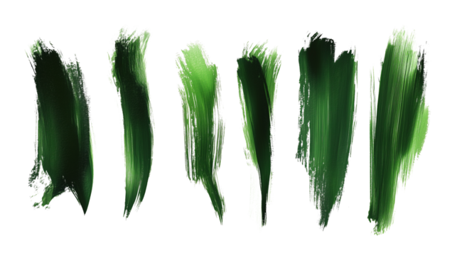 set of green scumbling brushstrokes isolated on transparent background