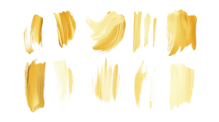 set of yellow scumbling brushstrokes isolated on transparent background