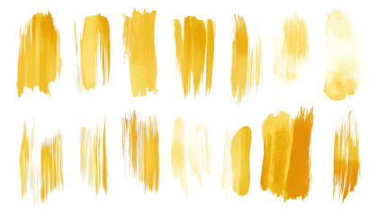 set of yellow scumbling brushstrokes isolated on transparent background