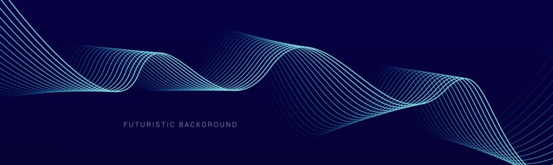Abstract background dark blue gradient color, wavy lines pattern. Shiny green modern lines. Futuristic technology concept. Vector illustration