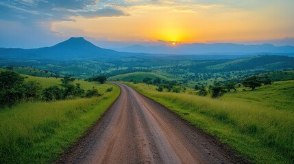 Sunset Road to the Mountains