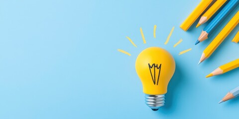 yellow light bulb on blue background