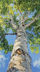 Fototapeta premium Birch tree with vibrant green leaves against