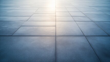 Obraz premium Large-format porcelain slabs create a sleek and contemporary patio design, showcasing subtle textures and a polished finish under bright sunlight with ample negative space