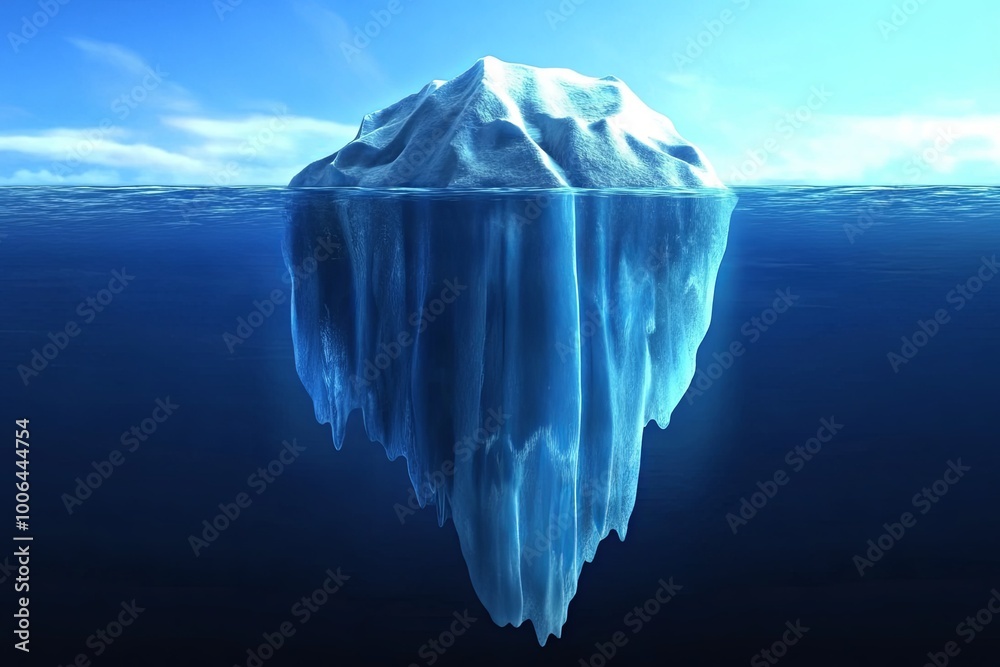 Wall mural a large iceberg floats in a deep blue ocean with only a small portion visible above the waterline.
