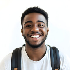 Obraz premium Smiling Young Man Portrait - Happy Student with Backpack