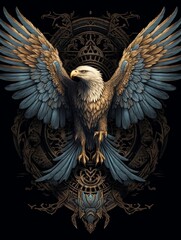 Obraz premium Majestic eagle with intricate design elements and detailed wings.