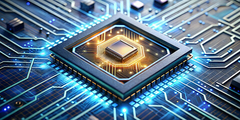 Macro Shot of Quantum Processor Performing Real-Time Vote Auditing: Zooming Through Circuits & Visualizing Audit Trails on White Background