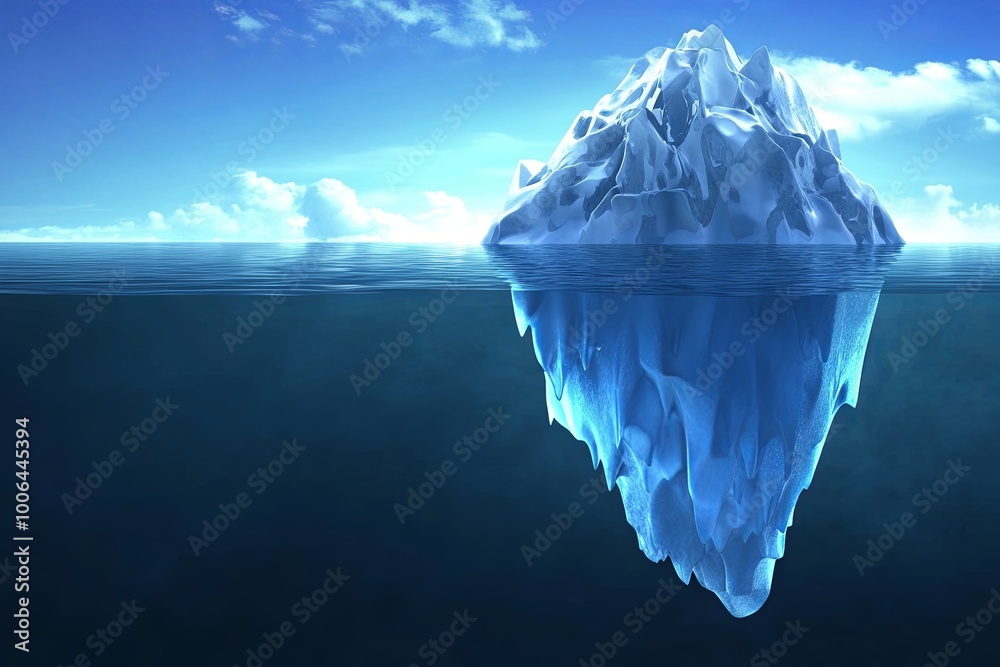 Wall mural a large iceberg floats in the ocean with only a small portion visible above the waterline.