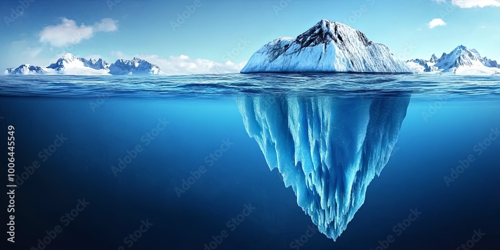 Wall mural a large iceberg floats in the ocean, with most of its mass hidden beneath the water's surface.