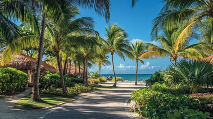 ## Paradise Found: Tropical Beach Resort with Palm Trees and Azure Skies