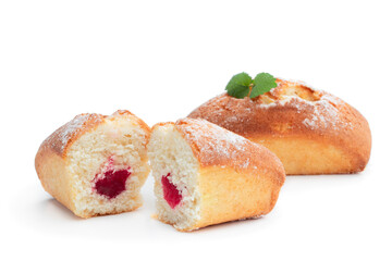 Mini loaf cakes stuffed with jam isolated on white background